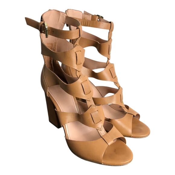 Sigerson Morrison Vachel Gladiator Sandals Womens 6.5 Brown 4" Block Heel - Picture 2 of 9